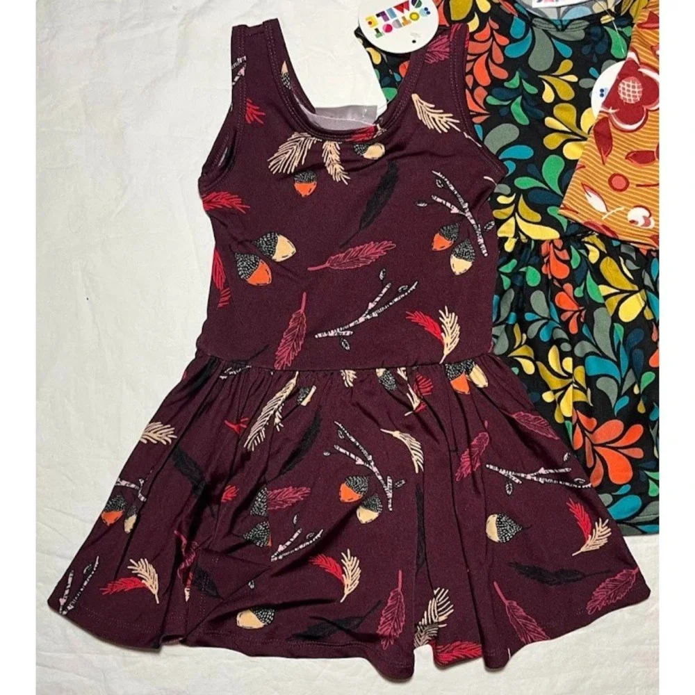 Dot Smile Baby Girl 12 18 24 Mo Dress Lot 3pc Fall Leaf Floral Feather Theme NWT